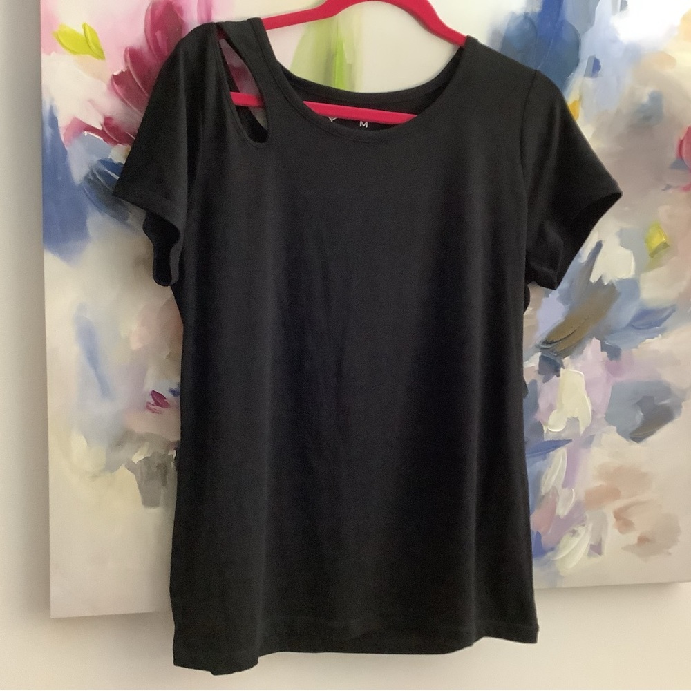 Xersion Black Asymmetrical Cutout Tee